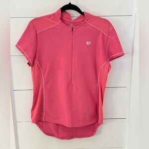 PEARL IZUMI L Rose Pink 1/2 Zip textured woman cycling moisture wicking top